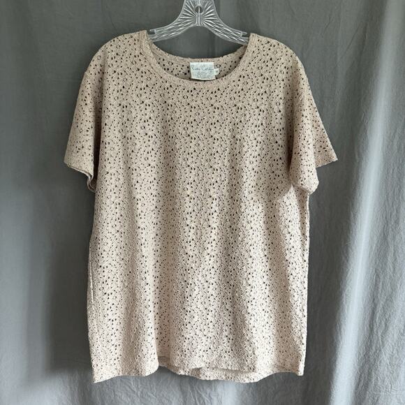 Pierre Cardin Tops - Vintage Pierre Cardin Eyelet Lace Top Parisian Casual Taupe Cotton Nylon Women M